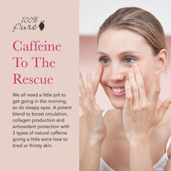 100% PURE Aplicación suave de crema de ojos para la rutina matutina.