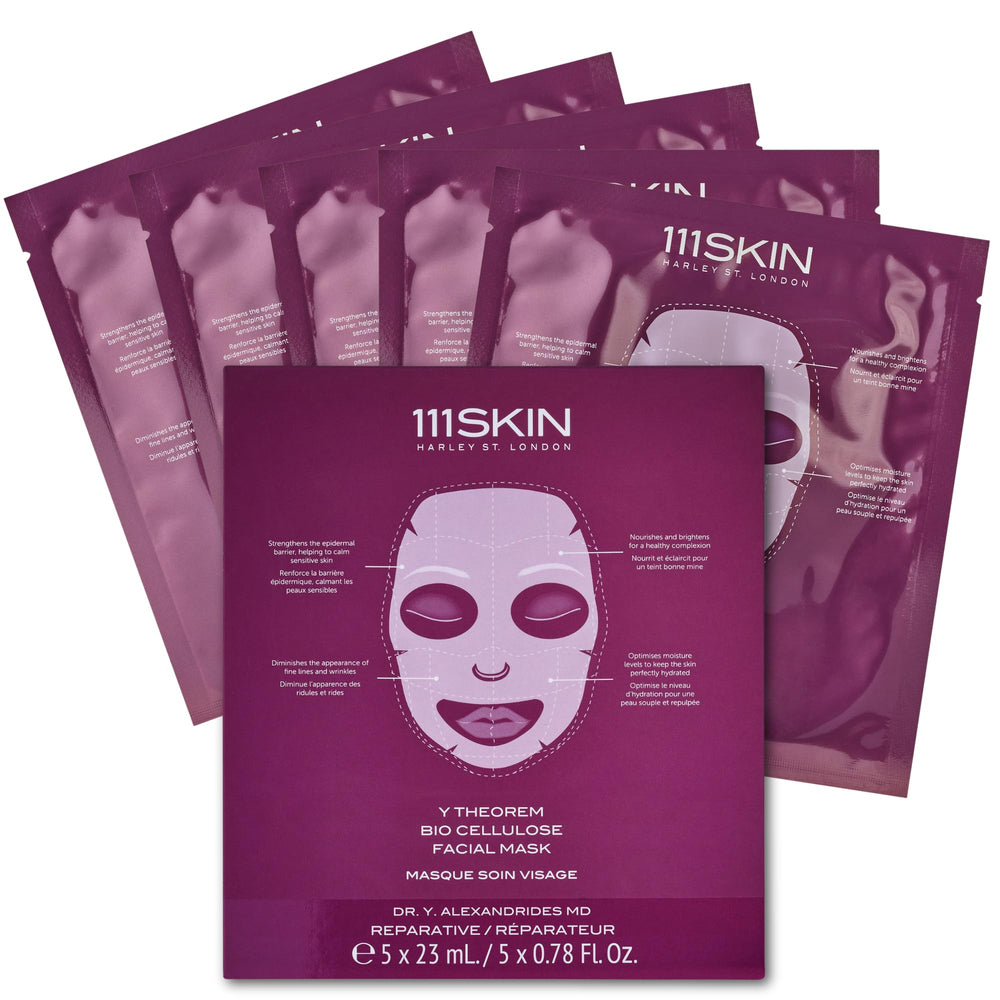 111SKIN Y Theorem mascarilla bio-cellulose en empaque, lista para uso diario.