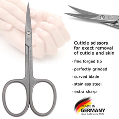 Lame en inox des ciseaux cuticule incurvés 3 Swords Germany pour une durabilité.