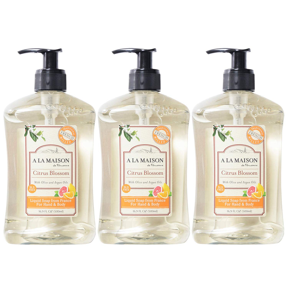 A LA MAISON Citrus Blossom hand soap bottle showcases premium packaging for daily use.