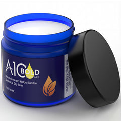 Bálsamo A1C Bold Skincare en envase de 2 oz brinda hidratación duradera para piel sensible.