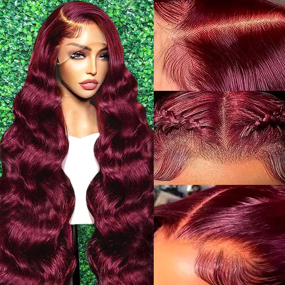Peluca burgundy de A8 de pelo humano 99J para look natural y suave.