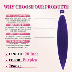 Abrastin pelo trenzado morado 20p, dos paquetes para crear múltiples looks