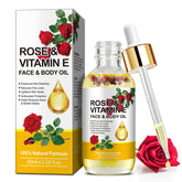 Aceite Rosa Vitamina E: frasco de 60 ml para hidratación profunda.