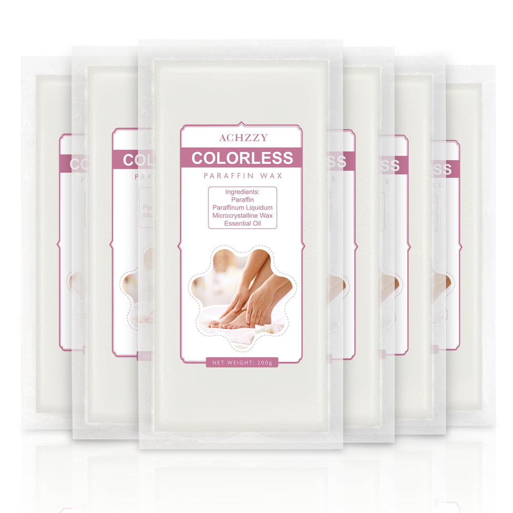 Achzzy parafina natural refills 6-pack en empaque, ideal para tratamiento suave.