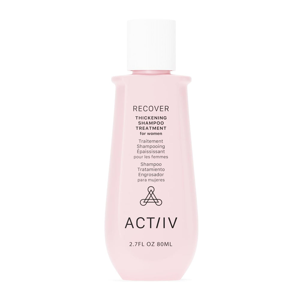 ACTIIV Recover botella en el baño, promesa de cabello más voluminoso y saludable.