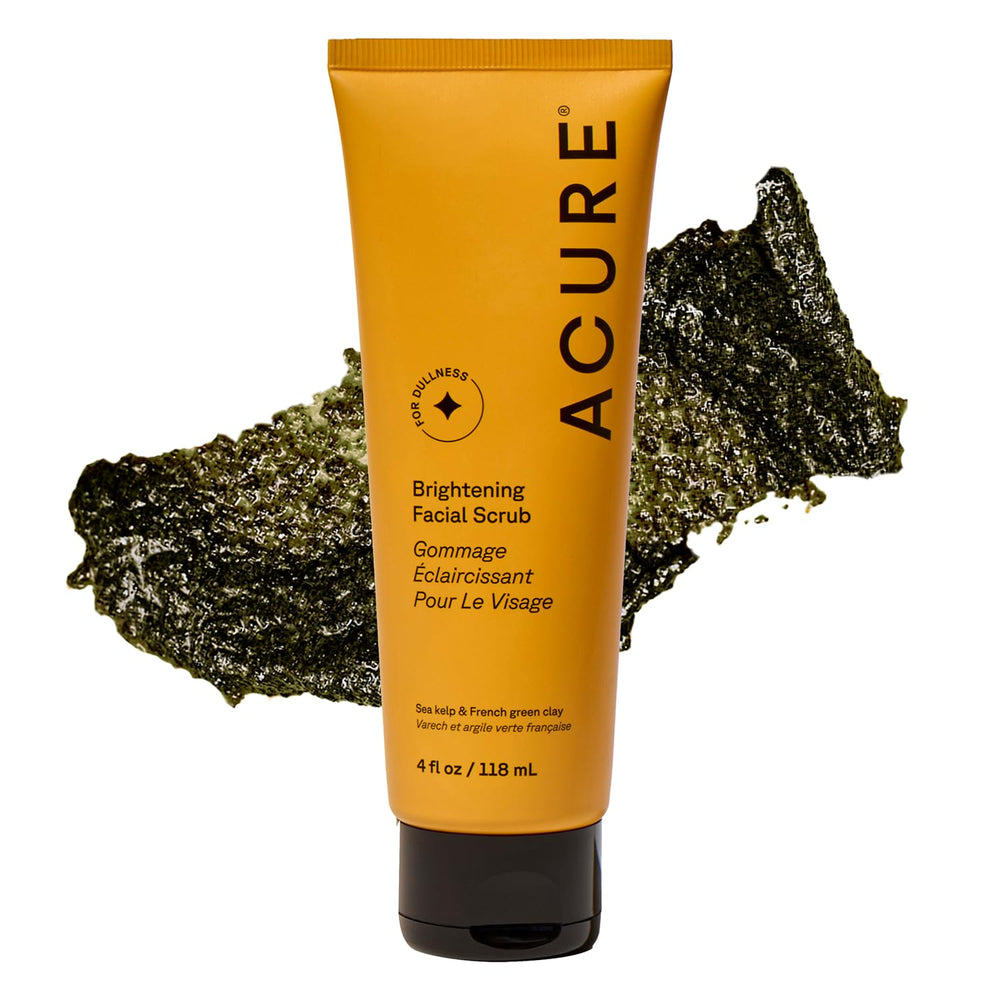 Acure Exfoliante Facial Iluminador: botella de 4 oz para uso diario, exfolia suavemente.