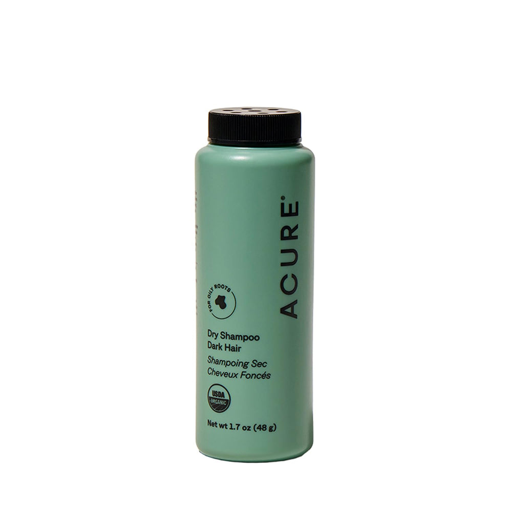 Acure Dry Shampoo polvo para cabello castaño, realza tonos oscuros y refresca entre lavados