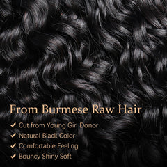 Extensiones Acusoee Burmese Curly: ondas de agua naturales en negro para teñir.