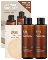 ACWELL Licorice Toner en botella mostrando equilibrio suave de pH para piel sensible.