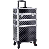 Adazzo maleta maquillaje exterior con patrón diamante negro, para transportes seguros entre sesiones.