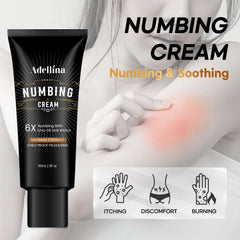Adellina crema anestésica, aplicación suave y textura ligera para uso cómodo.