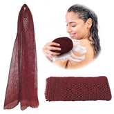 Adeton esponja de red africana Burgundy, acercamiento que destaca su textura exfoliante.
