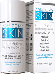 Serum Admire My Skin para manchas oscuras en botella, ilumina tono de piel.