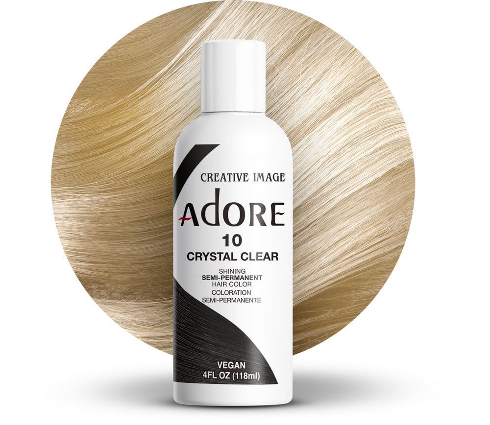 Adore 010 Crystal Clear frasco, color claro sin amoníaco para uso diario.