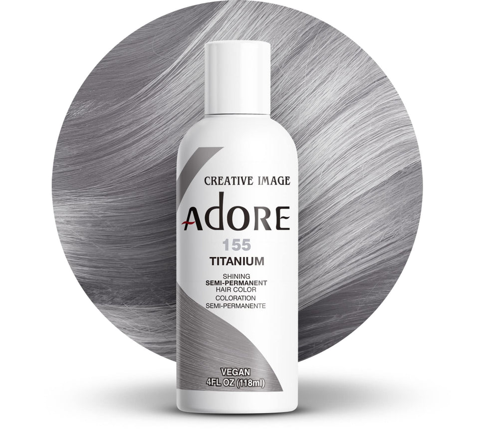 Adore Color Semipermanente Titanium 155, envase, color vibrante y fácil de usar.
