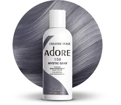 Adore Mystic Gris: botella de tinte semipermanente para uso doméstico con acabado vibrante.