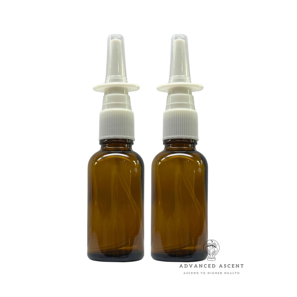 Atomizador nasal ADVANCED ASCENT de vidrio ámbar, 1 onza, protege soluciones de la luz.