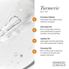 Advanced Clinicals aceite curcuma textura ligera, se absorbe rápidamente.