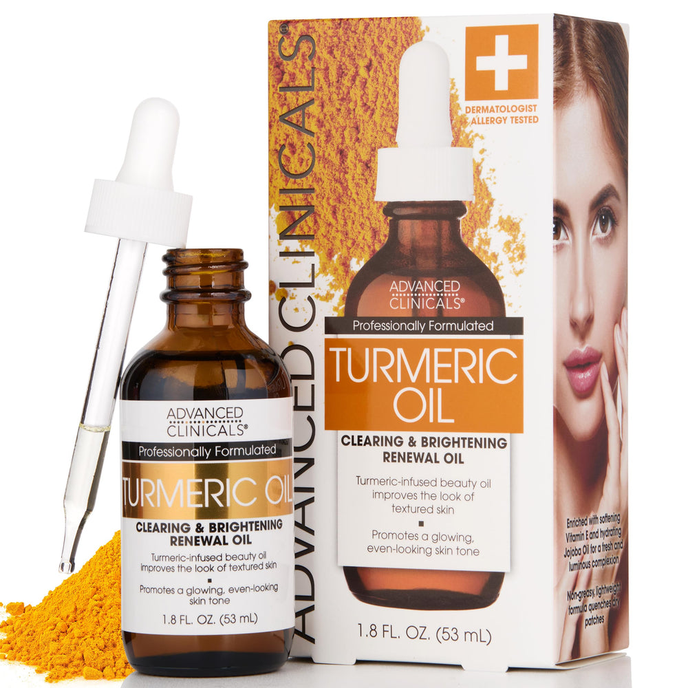 Advanced Clinicals aceite curcuma rostro en bote, hidrata suavemente la piel.