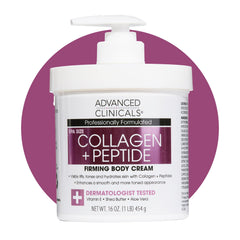 Advanced Clinicals Collagen Peptides, botella visible, hidrata la piel del cuerpo.