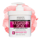 Advanced Clinicals, botella de loción rosa búlgara, hidrata la piel seca.