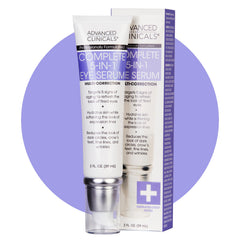 Advanced Clinicals 5-en-1 serum ojos, envase elegante para hidratación diaria.