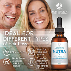 NutraM serum aplicación en el cabello con adherencia suave y rápida absorción.