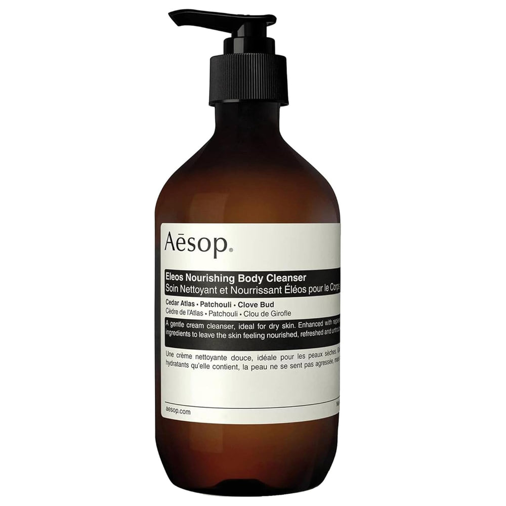 Aesop Eleos: botella del limpiador corporal nutritivo para piel suave.