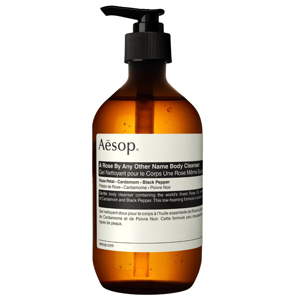 Aesop limpiador corporal, gel aromático con pétalos de rosa para piel suave.