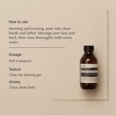 Aesop limpiador increible, textura espuma suave al aplicar en rostro