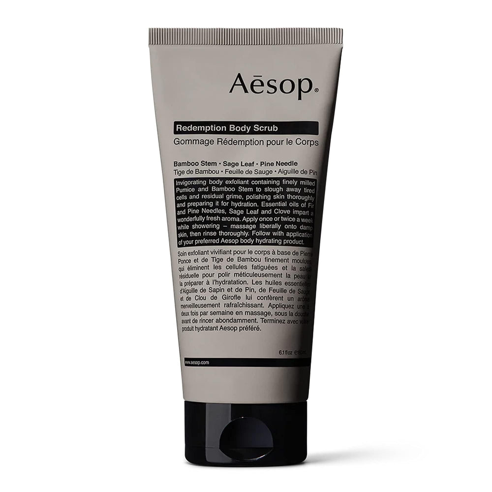 Aesop Redemption exfoliante corporal con piedra pómez molida para exfoliar.