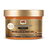 African Pride Black Castor Miracle gel bottle pouring for strong braids