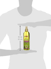 African Pride Braid Sheen Extra Spray logra brillo duradero en el cabello.