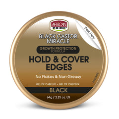 African Pride gel bordes negros empaque frontal para acabado definido.
