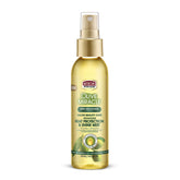 African Pride Olive Miracle protege contra el calor en la botella, brindando peinados sin peso