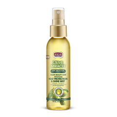 African Pride Olive Miracle protege contra el calor en la botella, brindando peinados sin peso