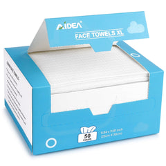 Toallas faciales desechables AIDEA XL, vista frontal del empaque; ideales para limpieza suave.