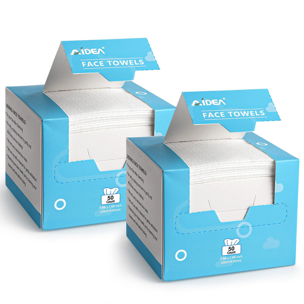 Toallitas faciales desechables AIDEA en dos cajas, ideales para limpieza diaria en casa.