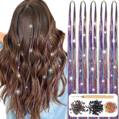 AIFIHIYI purpurina para cabello, 48 pulgadas, 1200 hilos para brillo duradero.