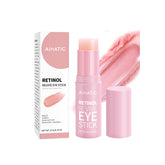 Aihatic bálsamo de ojos con retinol y cafeína, enfoque en aplicación para reducir ojeras e hinchazón.