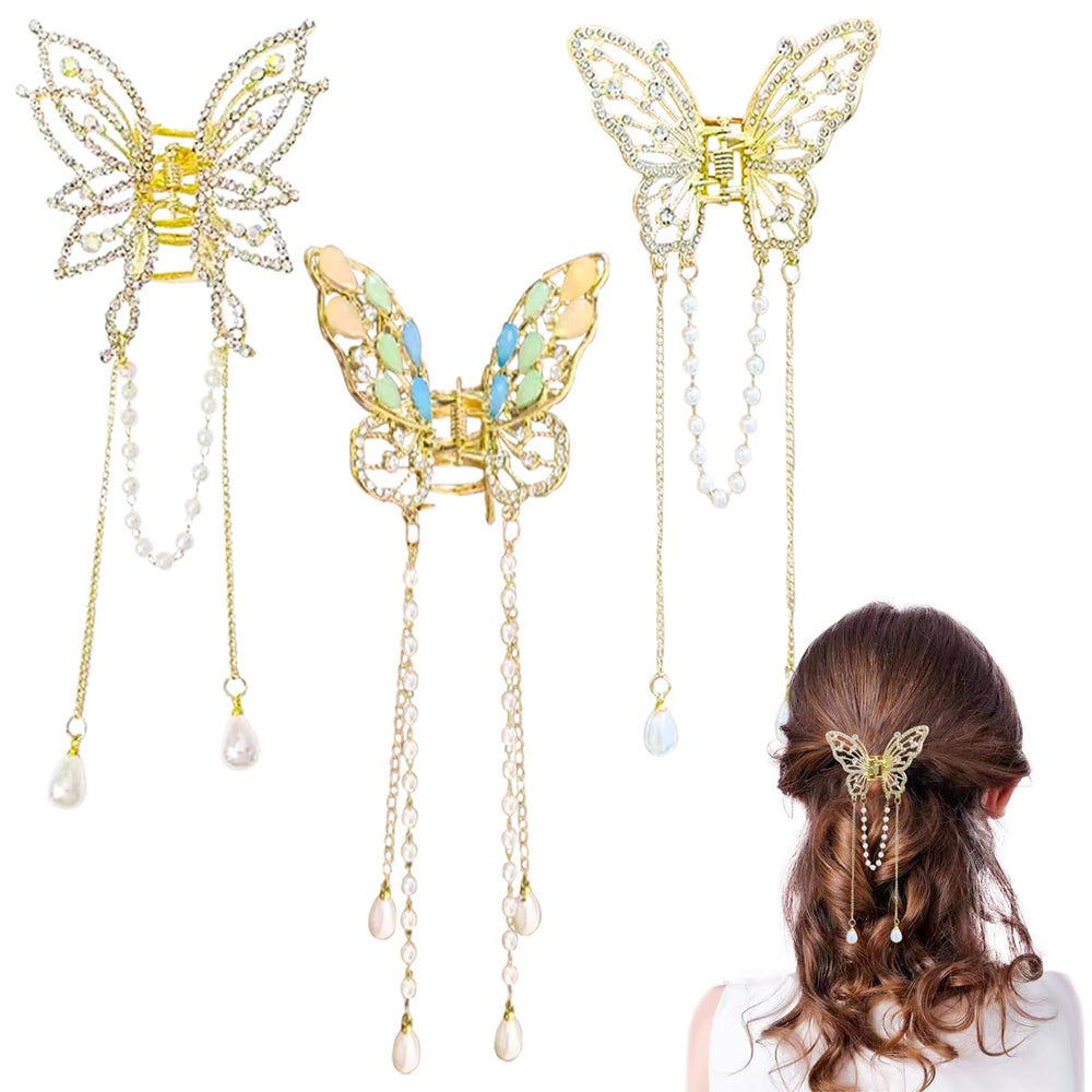 Pinza para cabello AINVHH mariposa con cristales de metal, ideal para uso diario.