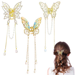 Pinza para cabello AINVHH mariposa con cristales de metal, ideal para uso diario.