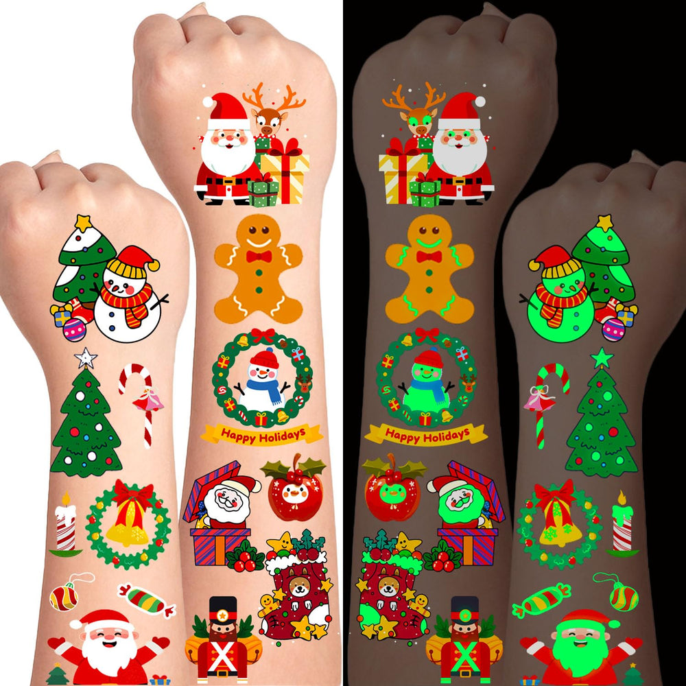 Tatuajes AIRNOGO navidenos con Santa Claus, ideal para diversión duradera en fiestas.