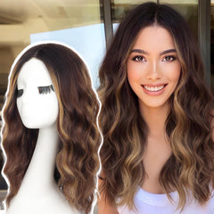 AISI HAIR cabello marrón resaltado con ondas medias para uso diario.