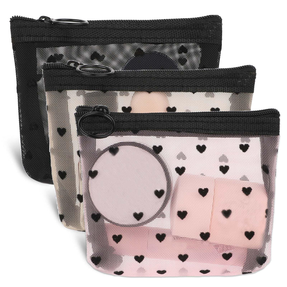 Aiyorse bolsa malla mini blanca con corazones, ideal para ver cosméticos rápidamente