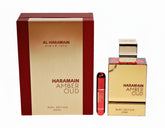 Frasco de Al Haramain Amber Oud Ruby Edition en exhibicion, lujo para ocasiones especiales.