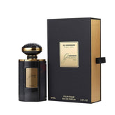 Al Haramain Junoon Noir, botella en detalle, diseño elegante para uso diario.