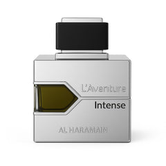 Al Haramain L'Aventure Intense para hombre, botella frontal, aroma sofisticado para uso diario.