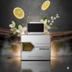 Envase y caja de Al Haramain L'Aventure Intense, regalo elegante para él.